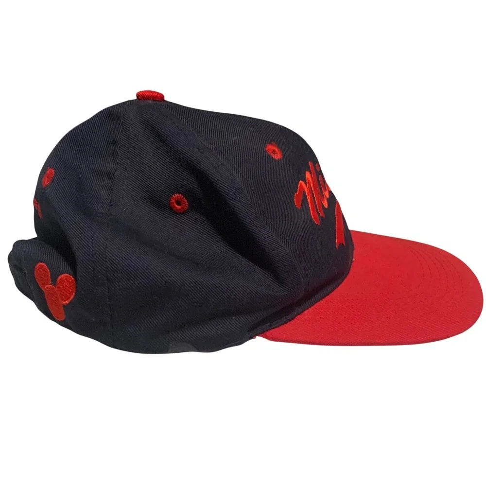 Vintage Euro Disney Mickey Mouse Hat Navy Red Wool Blend Adjustable Baseball Cap